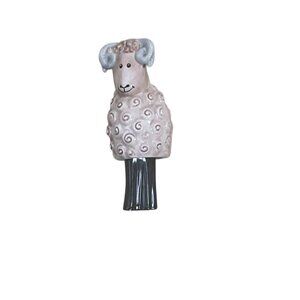 Glossy Ceramic Curly Wool Sheep Hanging Vintage Bell Ornament Clear Hanger